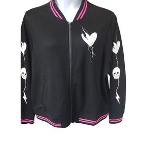 TORRID Plus Size Lovesick Goth, Punk Skull, Heart, Lightening Bolt Bomber Jacket